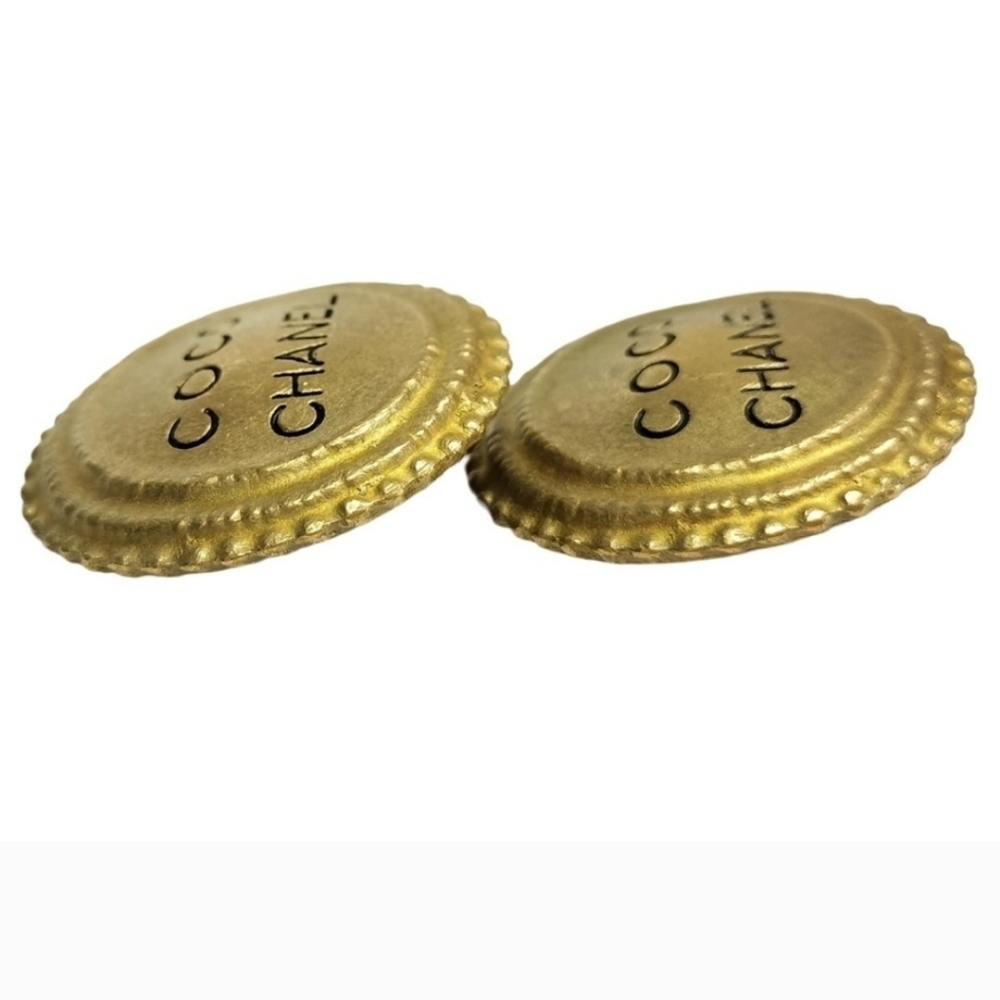 CHANEL Gold Button Earrings - Picture 7 of 8
